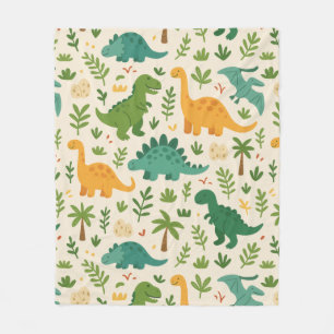 Playful Prehistoric Dinosaur Pattern Cheerful Leaf Fleece Blanket
