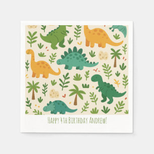 Playful Prehistoric Dinosaur Pattern Kids Birthday Napkin