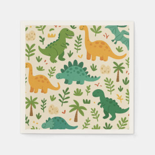 Playful Prehistoric Dinosaur Pattern Kids Birthday Napkin