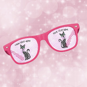 Playful Pretty Black Cat Pink Bow Green Eyes Pink Retro Sunglasses