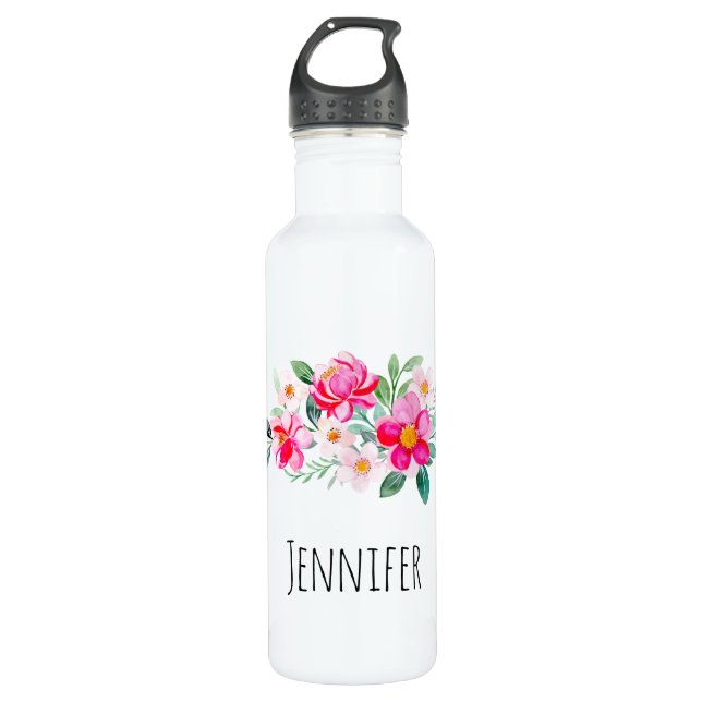 Playful Pretty Pink Flower Bouquet 710 Ml Water Bottle (Front)