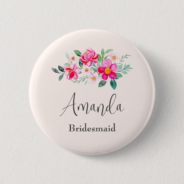 Playful Pretty Pink Flower Bouquet Bridesmaid 2 Inch Round Button (Front)