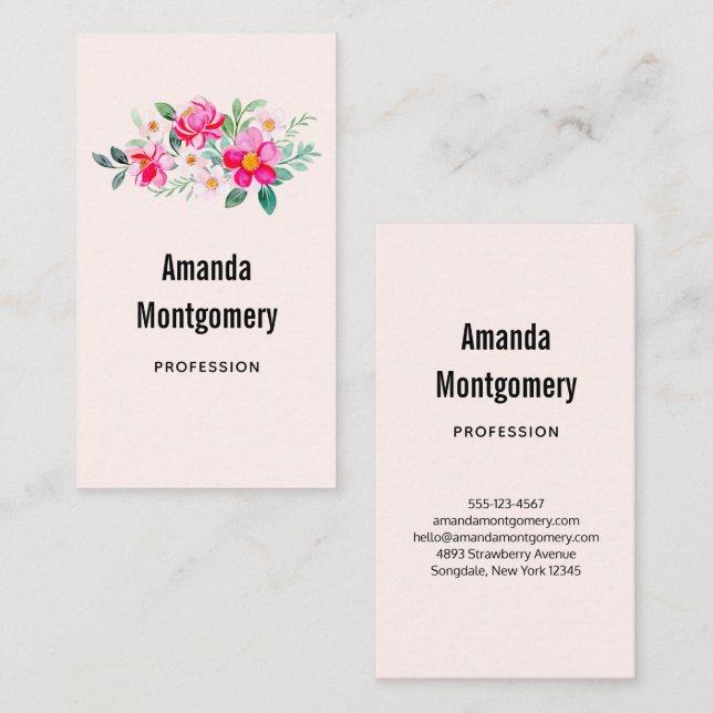 Playful Pretty Pink Flower Bouquet Business Card (Front/Back)