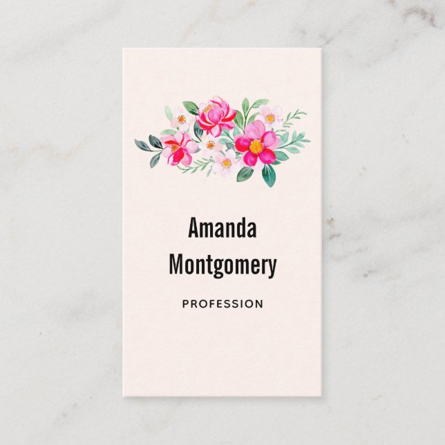 Playful Pretty Pink Flower Bouquet Business Card (Front)