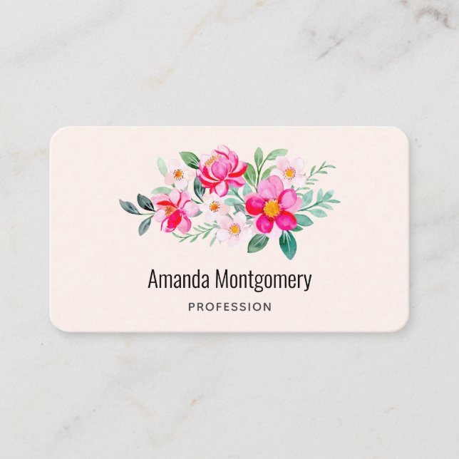 Playful Pretty Pink Flower Bouquet Business Card (Front)