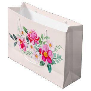 Playful Pretty Pink Flower Bouquet Large Gift Bag
