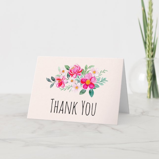 Playful Pretty Pink Flower Bouquet Thank You Card (Front)