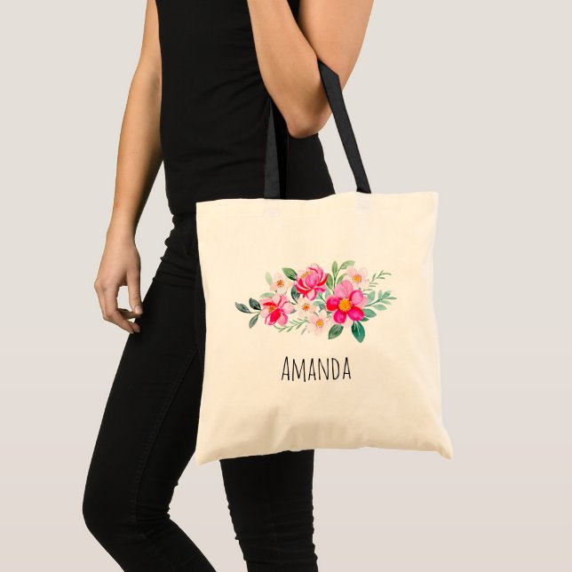 Playful Pretty Pink Flower Bouquet Tote Bag (Front (Product))