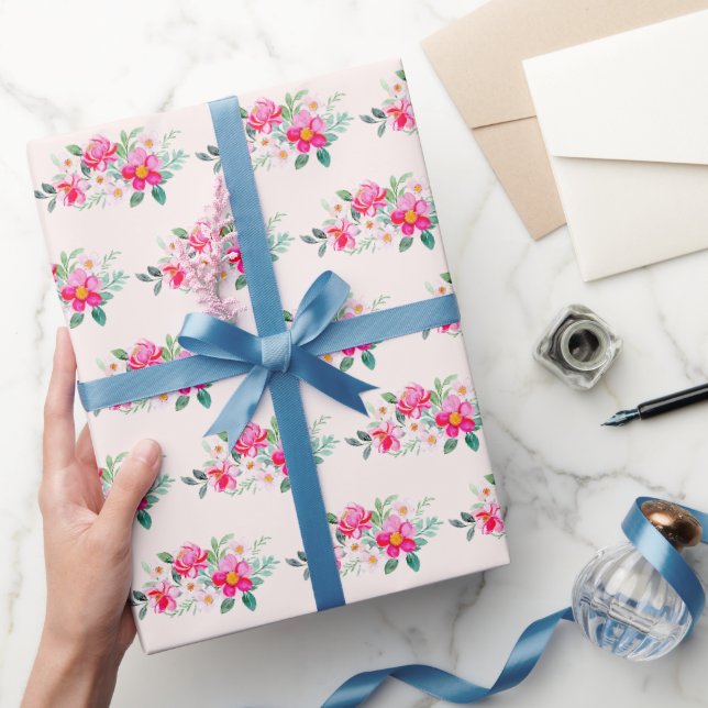 Playful Pretty Pink Flower Bouquet Wrapping Paper (Gifting)