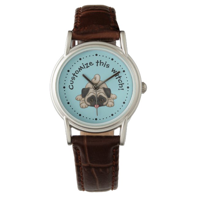 Playful Pug Puppy Personalized Watch (Front)