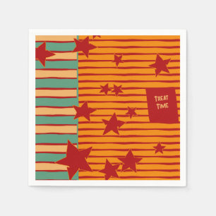 Playful Pumpkin Orange Retro Halloween Star Stripe Napkin