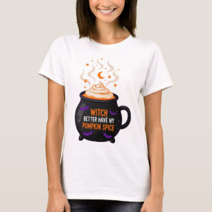 Playful Pumpkin Spice Witch Cartoon for Autumn T-Shirt
