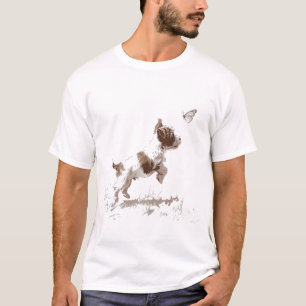 Playful Puppy Chasing a Butterfly – Minimalist T-Shirt