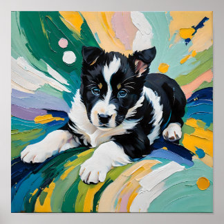 Playful Puppy in Colour Burst – Abstract Poster