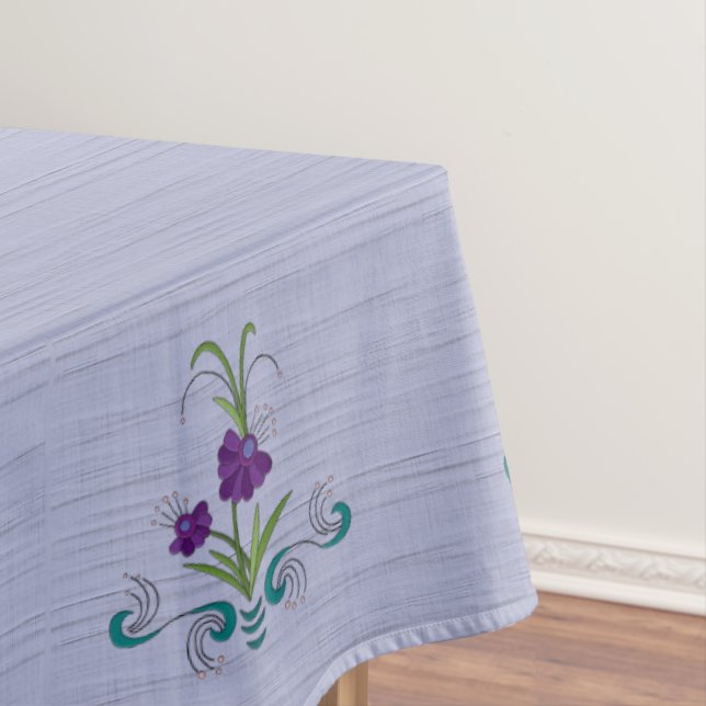 Playful Purple Flower w/Tumbling Teal Swirls60x104 Tablecloth (In Situ)