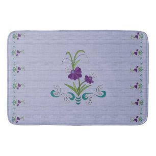 Playful Purple Flower with Tumbling Teal Swirls Bath Mat