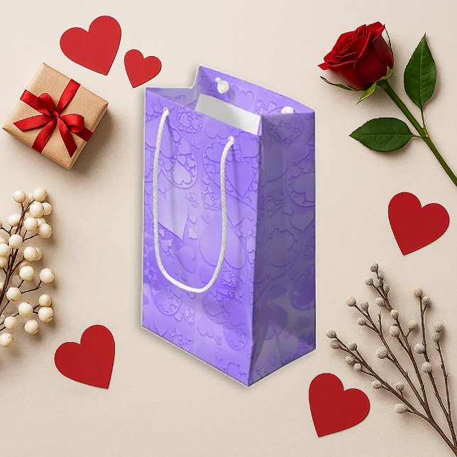 Playful Purple Graphic Heart Pattern Design Small Gift Bag (Creator Uploaded)