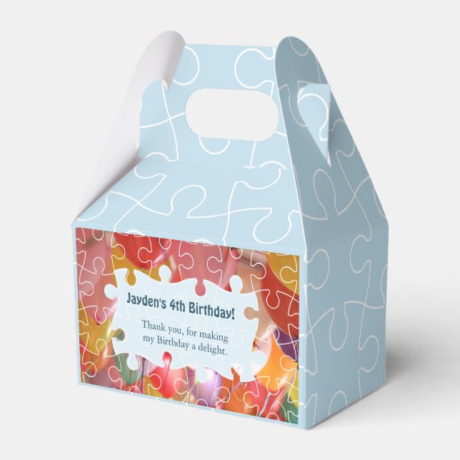 Playful Puzzle Balloon 4th Birthday Party Favor Box (Back Side)