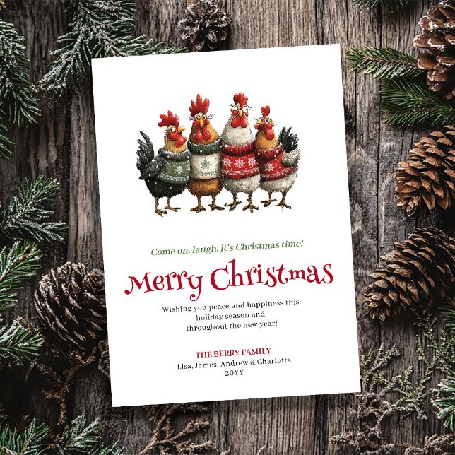 Playful Quirky Chickens Holiday Greeting Card (Playful Quirky Chickens Holiday Greeting Card)