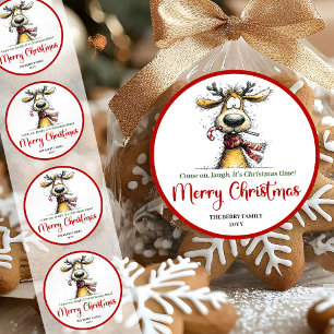 Playful quirky reindeer bright Christmas sticker