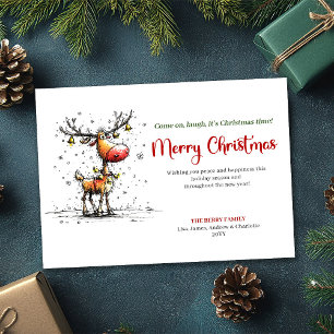 Playful Quirky Reindeer Holiday Greeting Design Card