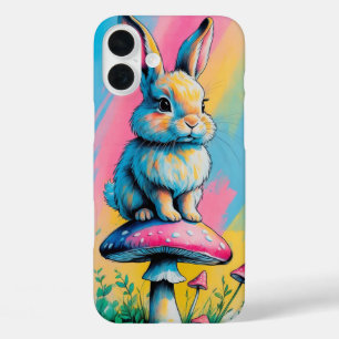 Playful Rabbit on Mushroom Colourful Animal Art iPhone 16 Plus Case