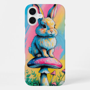 Playful Rabbit on Mushroom Colourful Animal Art iPhone 16 Plus Case