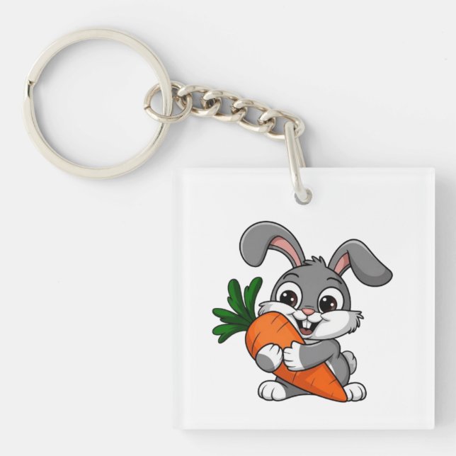 Playful rabbit with a big carrot  keychain (Front)