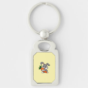Playful rabbit with a big carrot keychain