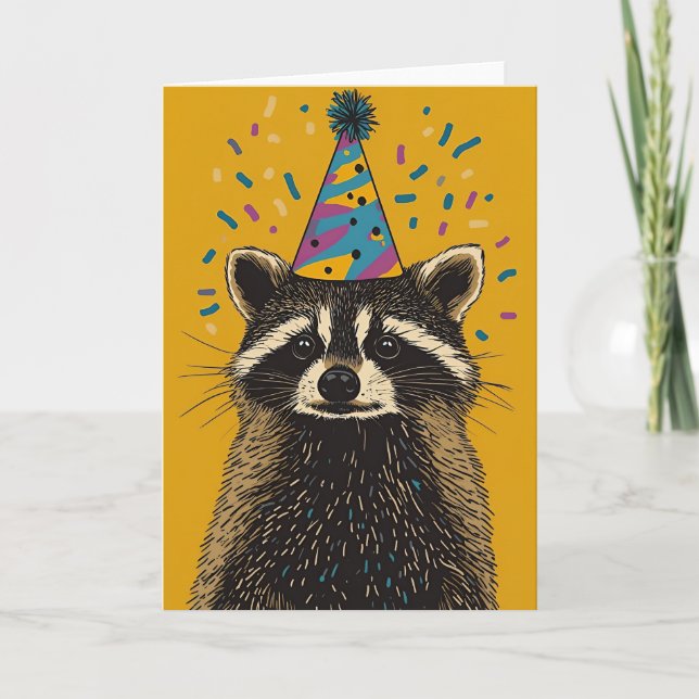 Playful Raccoon Birthday Party Greeting Card (Front)