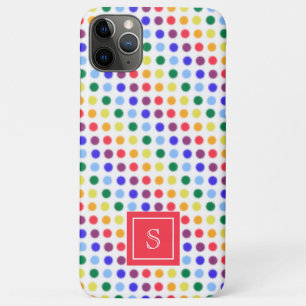 Playful Rainbow Polka Dots Personalized Monogram iPhone 11 Pro Max Case
