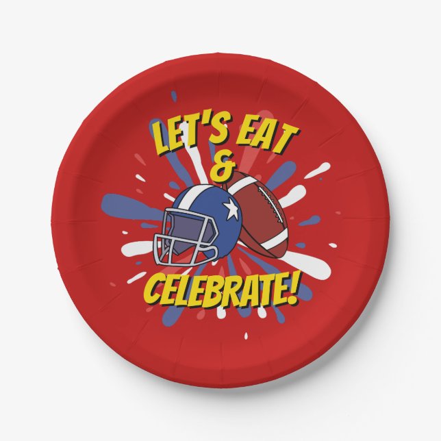 Playful Red American Football Helmet Birthday Paper Plate (Front)