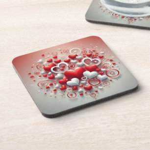 Playful Red and White Hearts Valentine’s Day Coaster