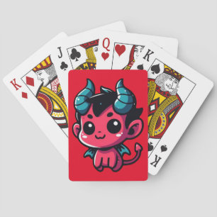 Playful Red Devil - Cartoon, Character, Red, Kawai Playing Cards