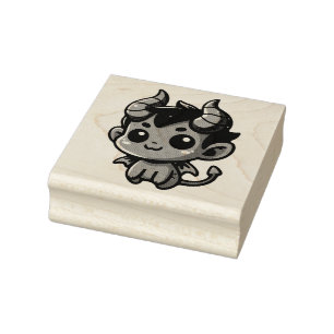 Playful Red Devil - Cartoon, Character, Red, Kawai Rubber Stamp