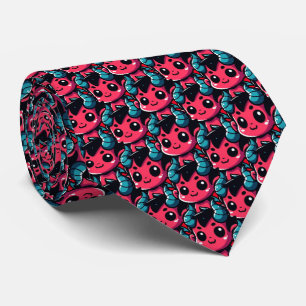 Playful Red Devil - Cartoon, Character, Red, Kawai Tie