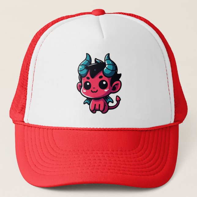 Playful Red Devil - Cartoon, Character, Red, Kawai Trucker Hat (Front)