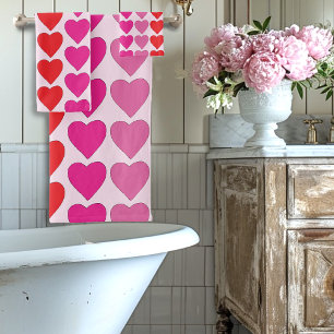 Playful Red Pink Fuchsia Hearts Valentine Pattern  Bath Towel Set