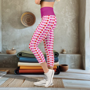 Playful Red Pink Fuchsia Hearts Valentine Pattern  Capri Leggings