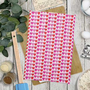 Playful Red Pink Fuchsia Hearts Valentine Pattern Kitchen Towel