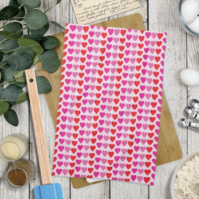 Playful Red Pink Fuchsia Hearts Valentine Pattern  Kitchen Towel (Creator Uploaded)