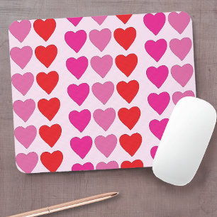 Playful Red Pink Fuchsia Hearts Valentine Pattern  Mouse Pad