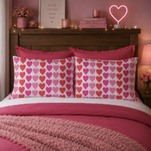 Playful Red Pink Fuchsia Hearts Valentine Pattern  Pillowcase