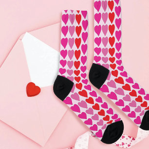 Playful Red Pink Fuchsia Hearts Valentine Pattern Socks