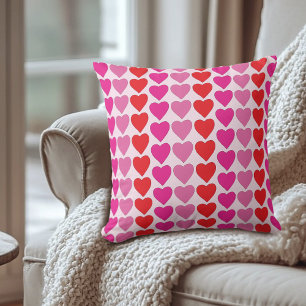 Playful Red Pink Fuchsia Hearts Valentine Pattern Throw Pillow
