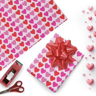 Playful Red Pink Fuchsia Hearts Valentine Pattern  Wrapping Paper