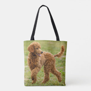 Playful Red Poodle Puppy Dog Tote Bag