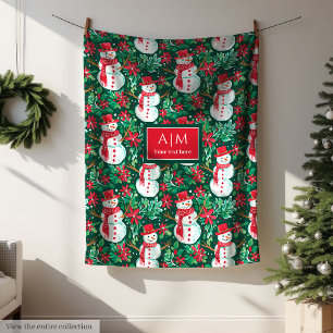 Playful red watercolor preppy monogram throw wrap fleece blanket