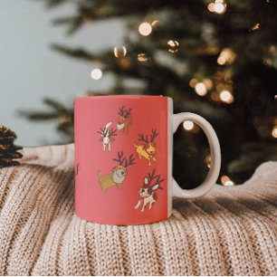 Playful Reindeer Dogs Christmas Illustration Two-Tone Coffee Mug