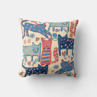 Playful Retro Cats  Throw Pillow